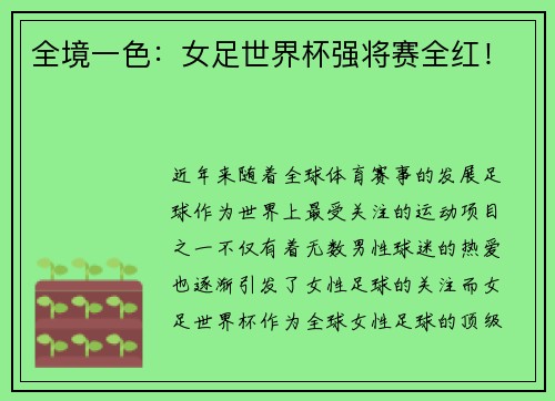 全境一色：女足世界杯强将赛全红！